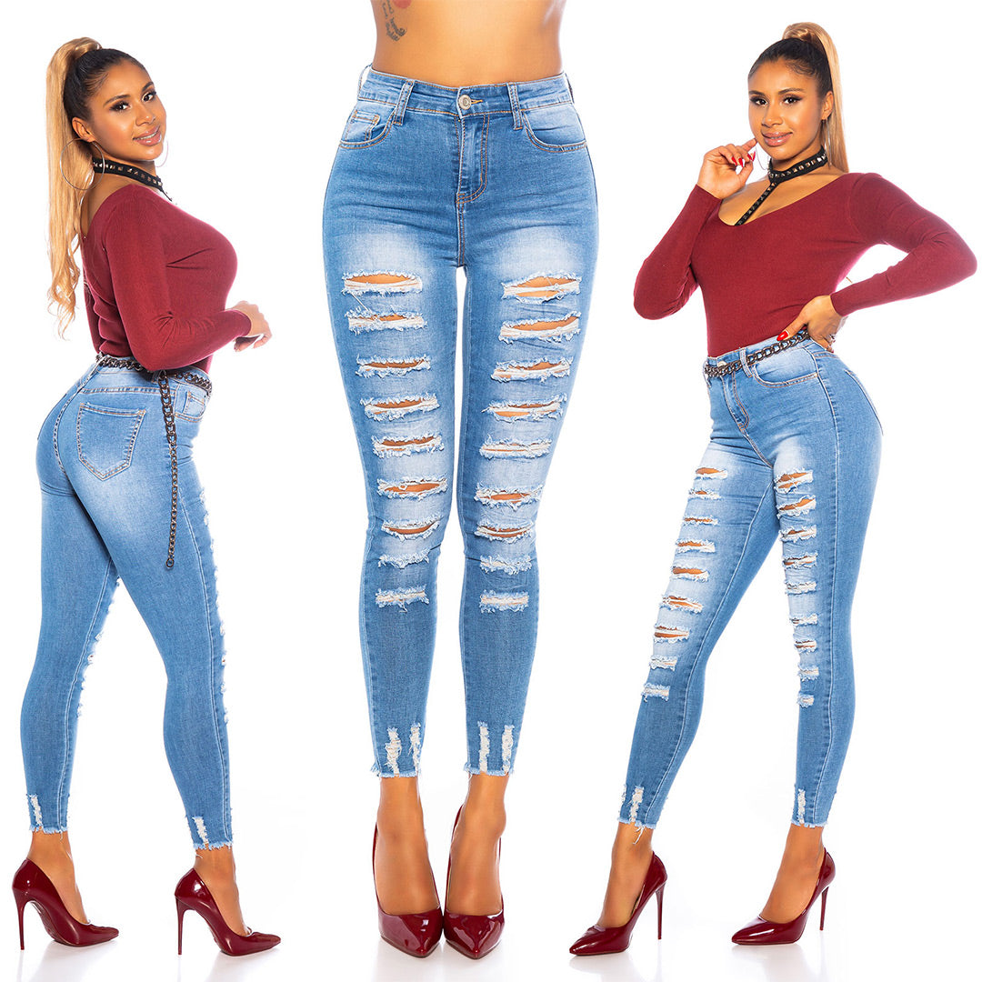 High Waist Skinny Stretch Jeans im Used Look