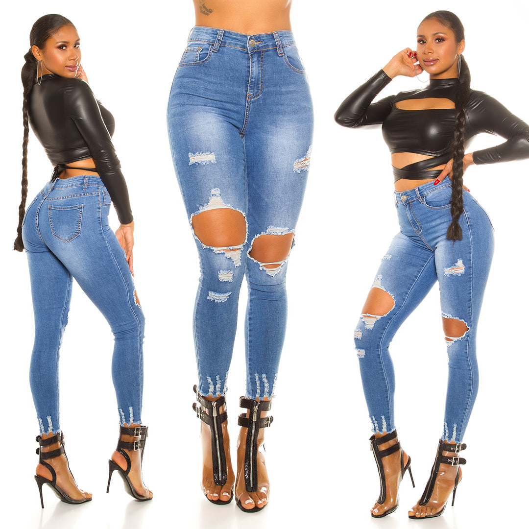High Waist Skinny Stretch Jeans im Used Look