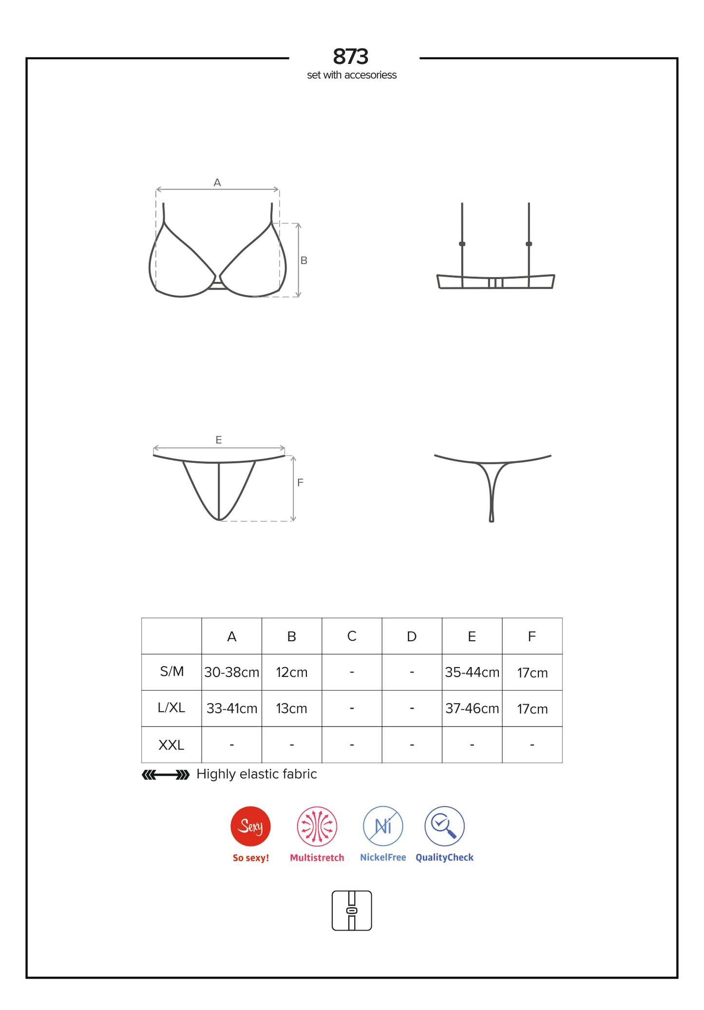 Seductive body in the form of a thong and bra with adjustable straps