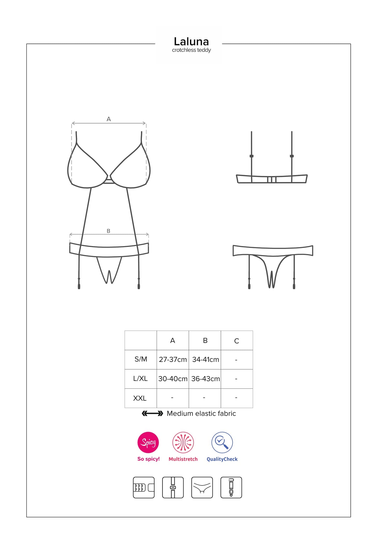 Verführerischer Body aus glitzerndem Material mit schöner Spitze und offenen Schritt