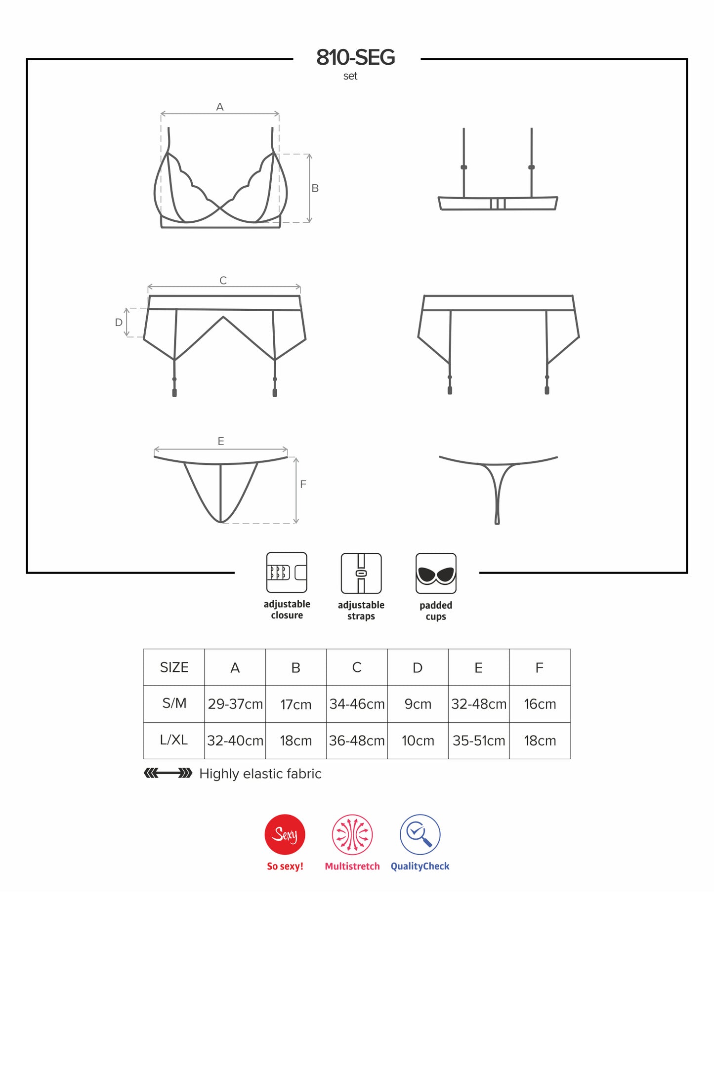 Verführerisches Set mit Spitzenverzierung bestehend aus BH, Strumpfhaltergürtel und String