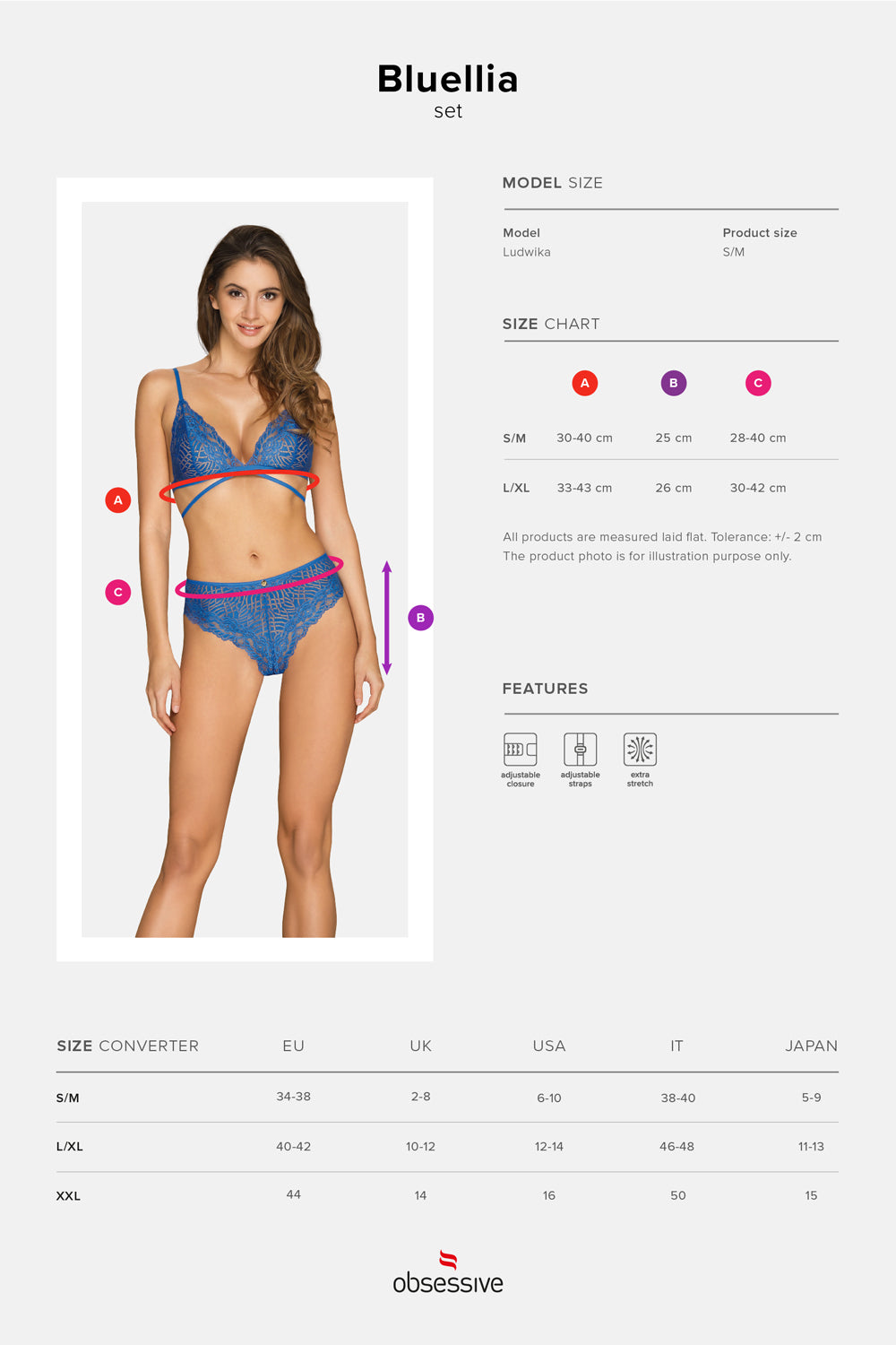 Bluellia blaues Set aus BH mit mehrstufigem Verschluss und ein hoch geschnittenes Höschen mit einem glänzenden Schmuckdetail auf der Vorderseite