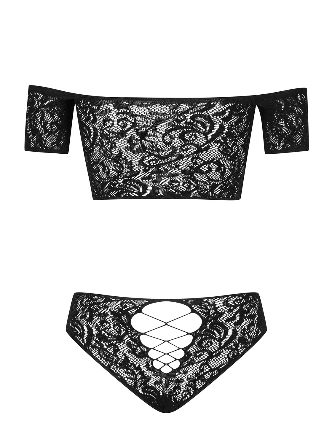 Inessita Black Off Shoulder Top with High Waisted Bottoms