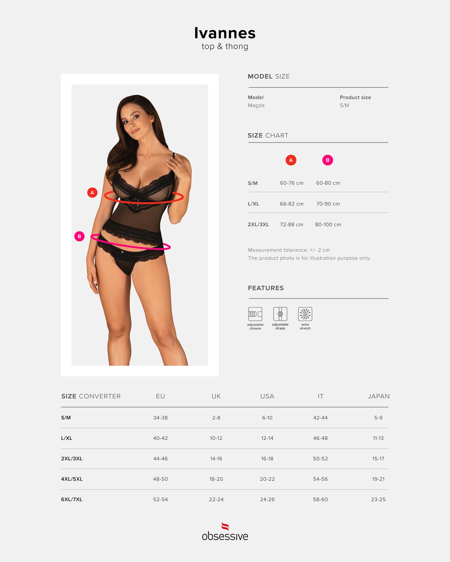 Ivannes a top and thong made of translucent and elastic material in black