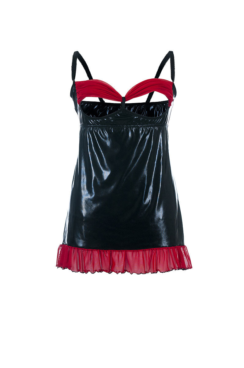 Kokettes Chemise aus schwarzem Wetlook Material - eofashion2014