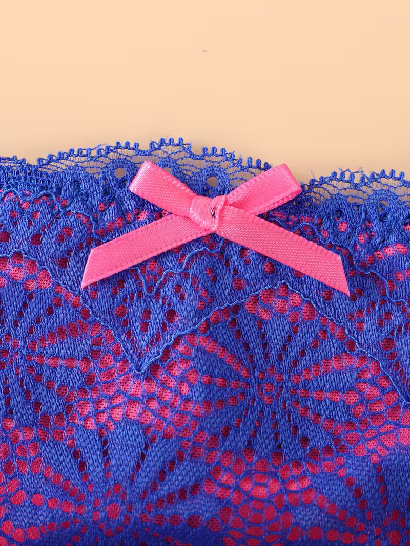 Spitzen Detail BH Set blau pink Schleife hochwertige Verarbeitung