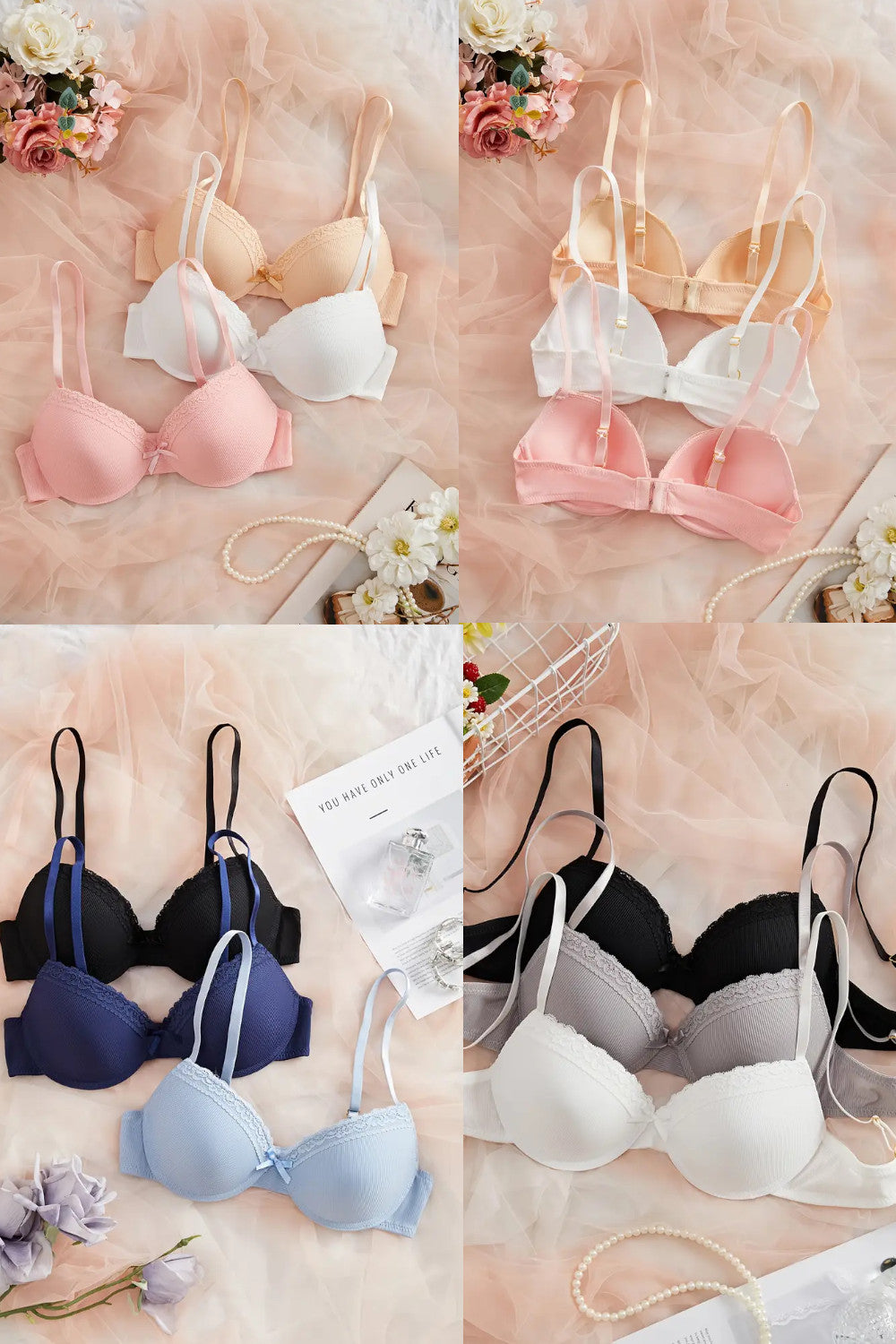 Süßes 3er Pack Damen Bügel Schalen Push Up BH Set Unterwäsche Dessous Cup A B C