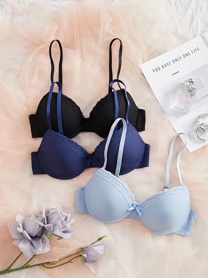 Süßes 3er Pack Damen Bügel Schalen Push Up BH Set Unterwäsche Dessous Cup A B C