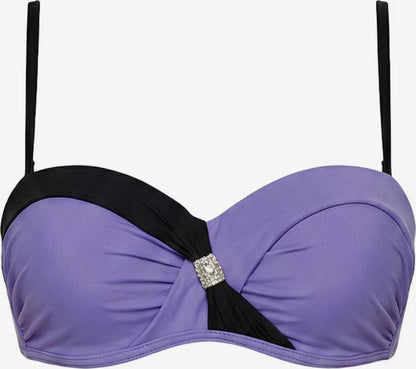 Bikinioberteil Aurora in Lavendel-Schwarz mit gepolsterten Cups und Schmuckdetail