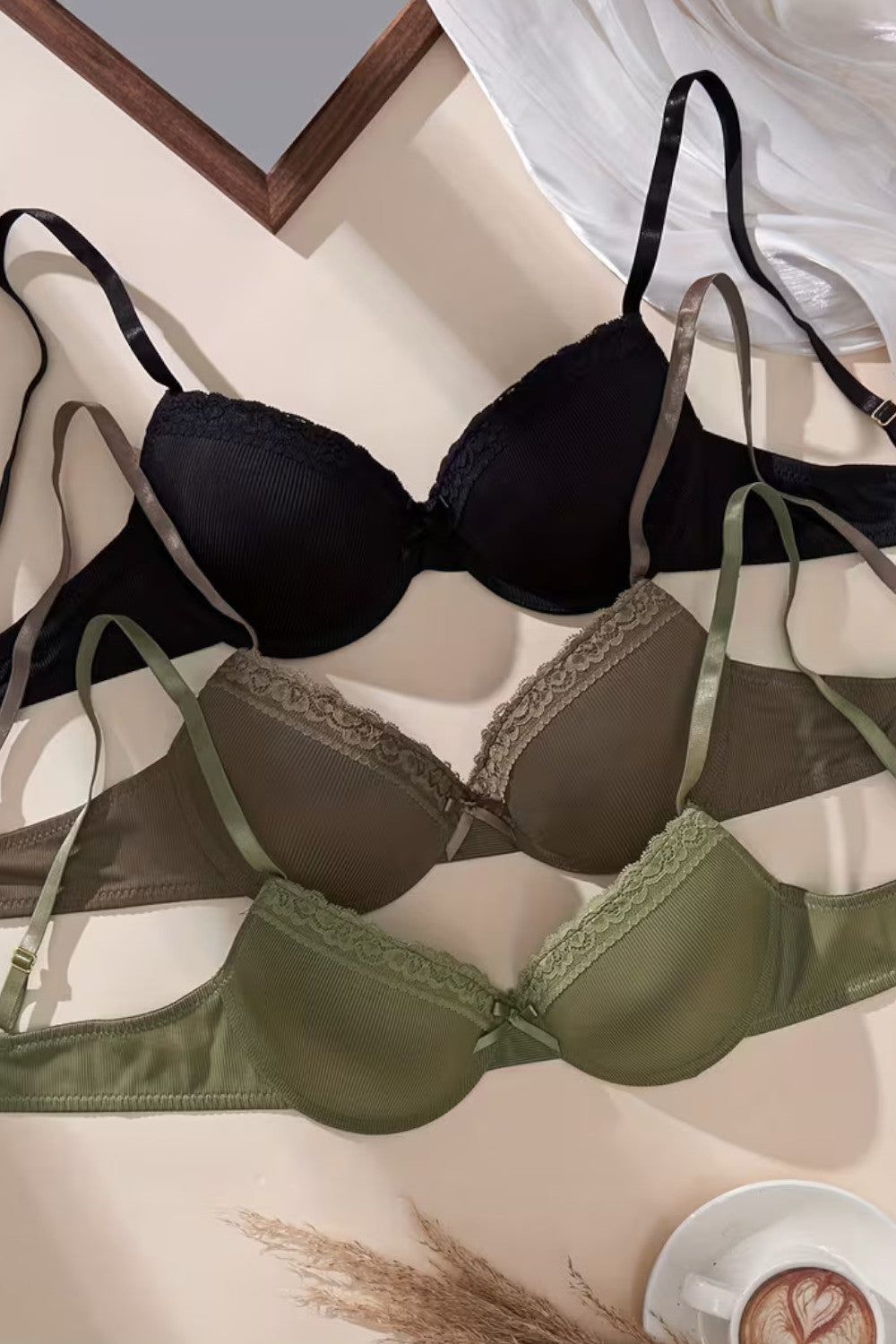 Süßes 3er Pack Damen Bügel Schalen Push Up BH Set Unterwäsche Dessous Cup A B C