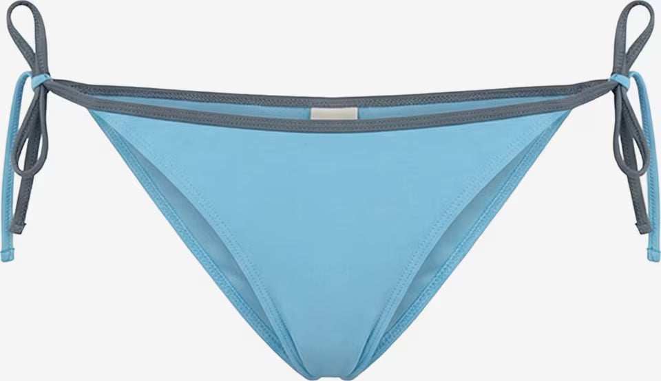 Hellblauer Bikini-Slip mit grauem Bund und seitlichen Bindebändern