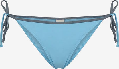 Hellblauer Bikini-Slip mit grauem Bund und seitlichen Bindebändern