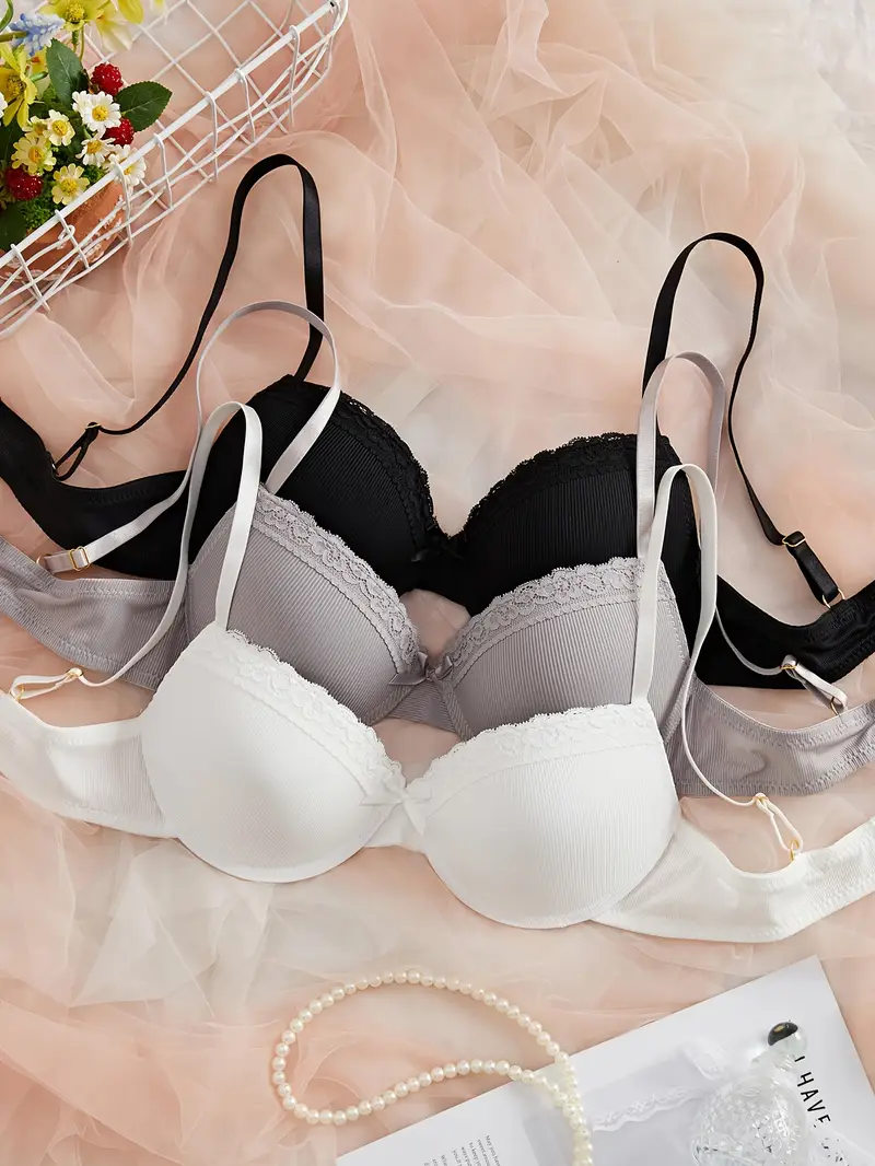 Süßes 3er Pack Damen Bügel Schalen Push Up BH Set Unterwäsche Dessous Cup A B C