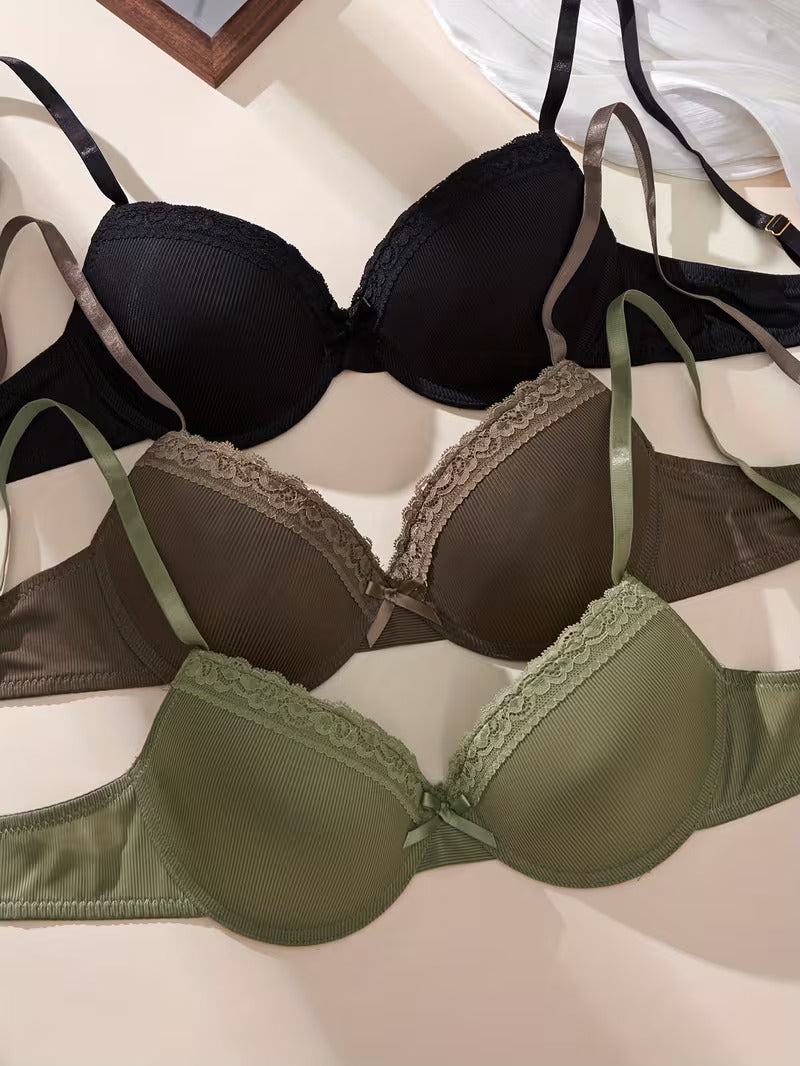 Süßes 3er Pack Damen Bügel Schalen Push Up BH Set Unterwäsche Dessous Cup A B C