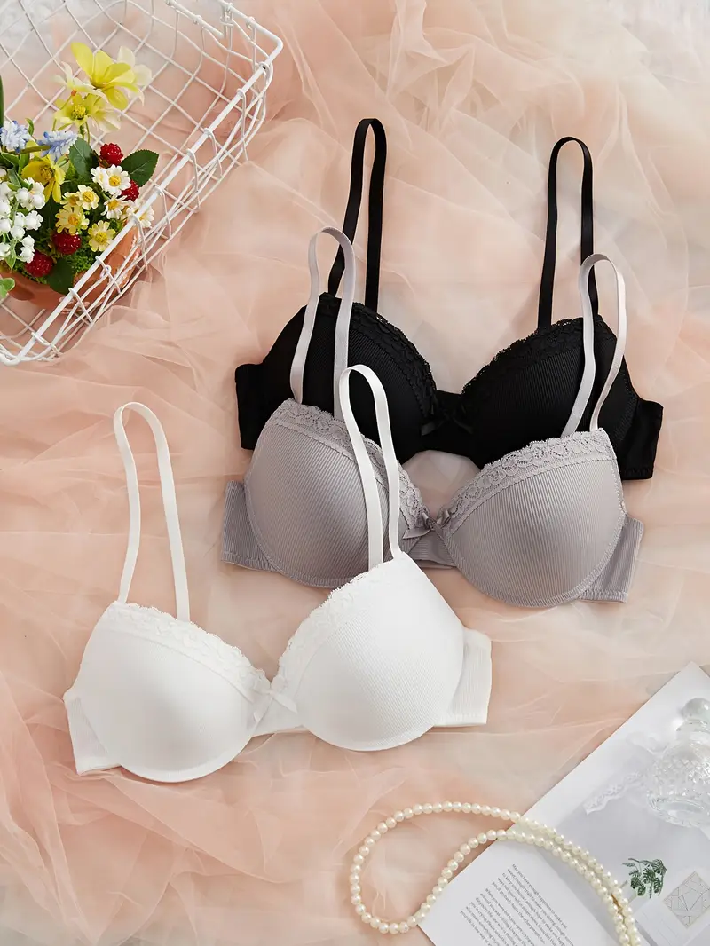 Süßes 3er Pack Damen Bügel Schalen Push Up BH Set Unterwäsche Dessous Cup A B C