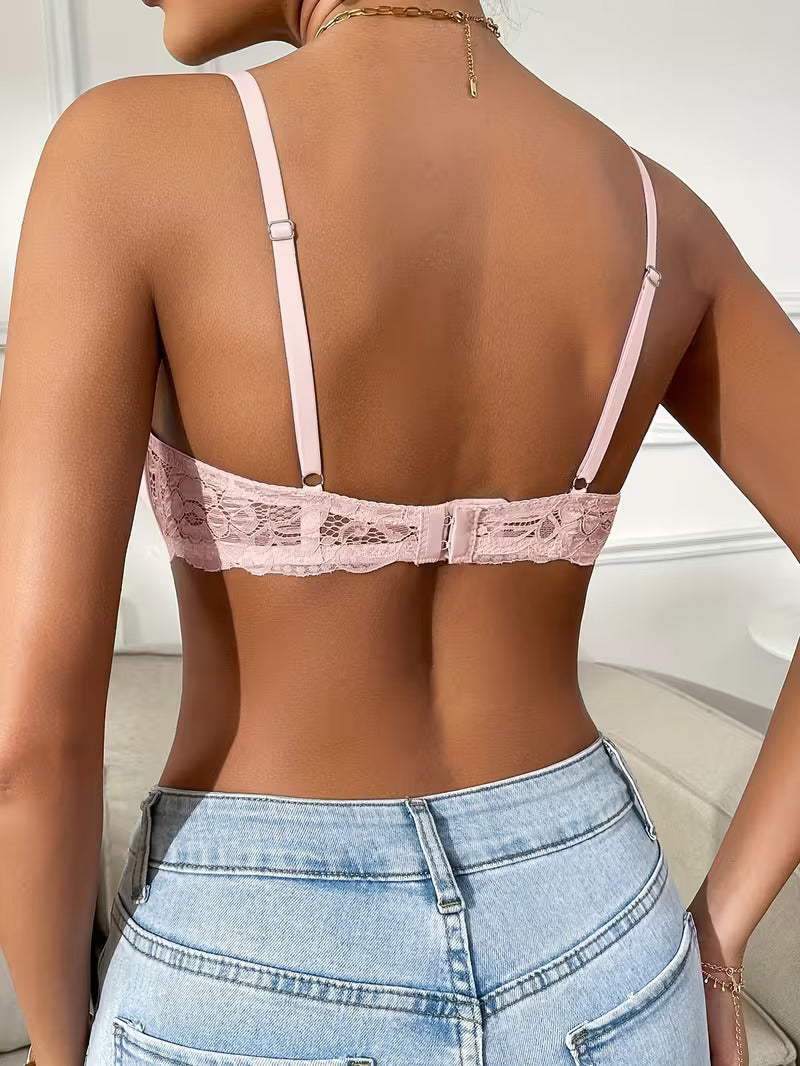 Rückansicht des rosa Damen BHs aus dem 3er Pack mit Spitze und verstellbaren Trägern