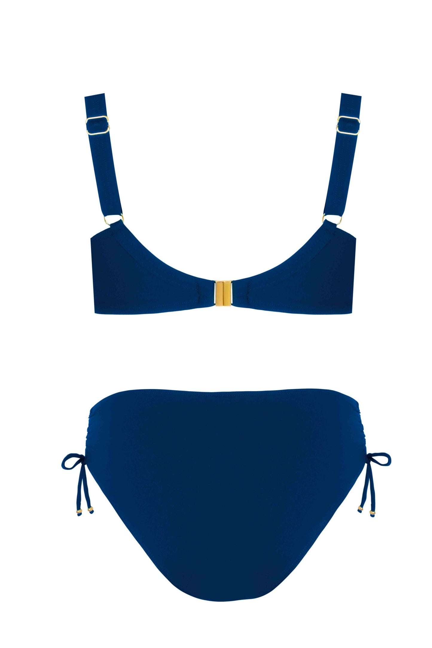 Rückansicht des Bikini Adriatic 3 in Granatblau mit verstellbaren Trägern und seitlichen Schnüren am Slip