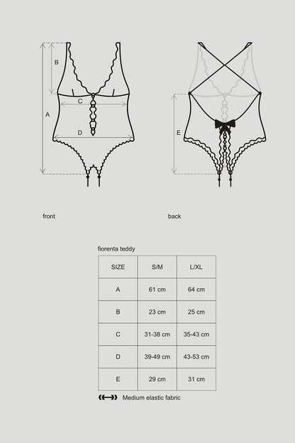 Femininer schwarzer Body aus transparentem Material mit schönem Blumenmuster und offenem Schritt