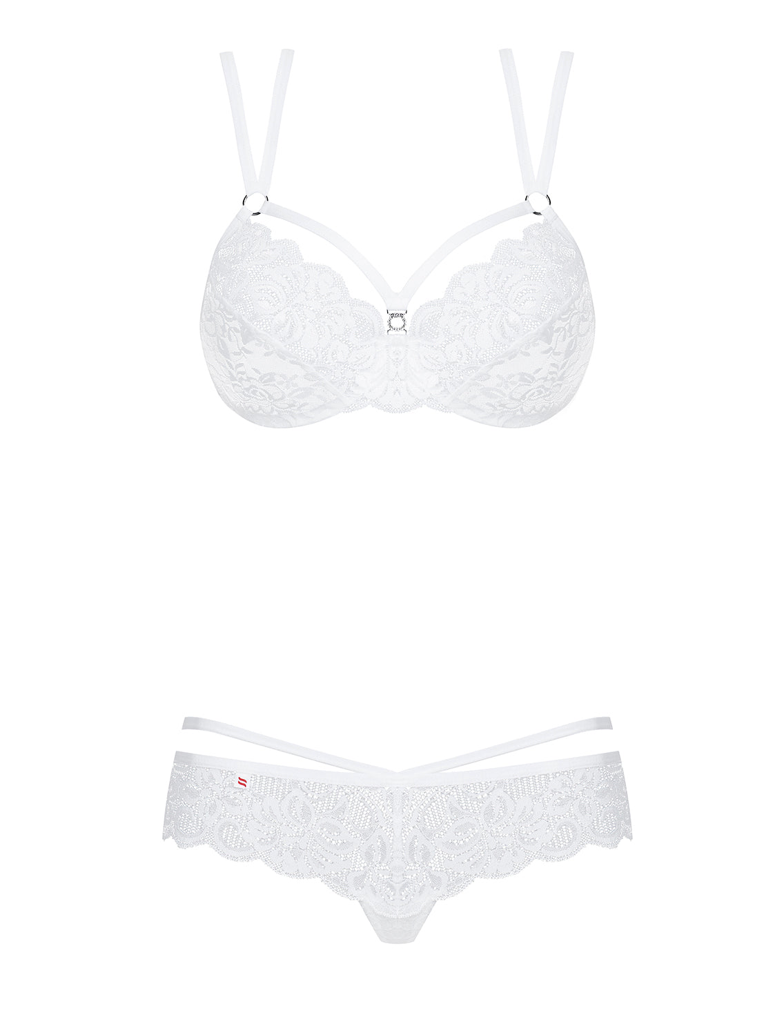 Sensual bra set made of white lace with beautiful rose pattern