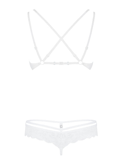 Sensual bra set made of white lace with beautiful rose pattern