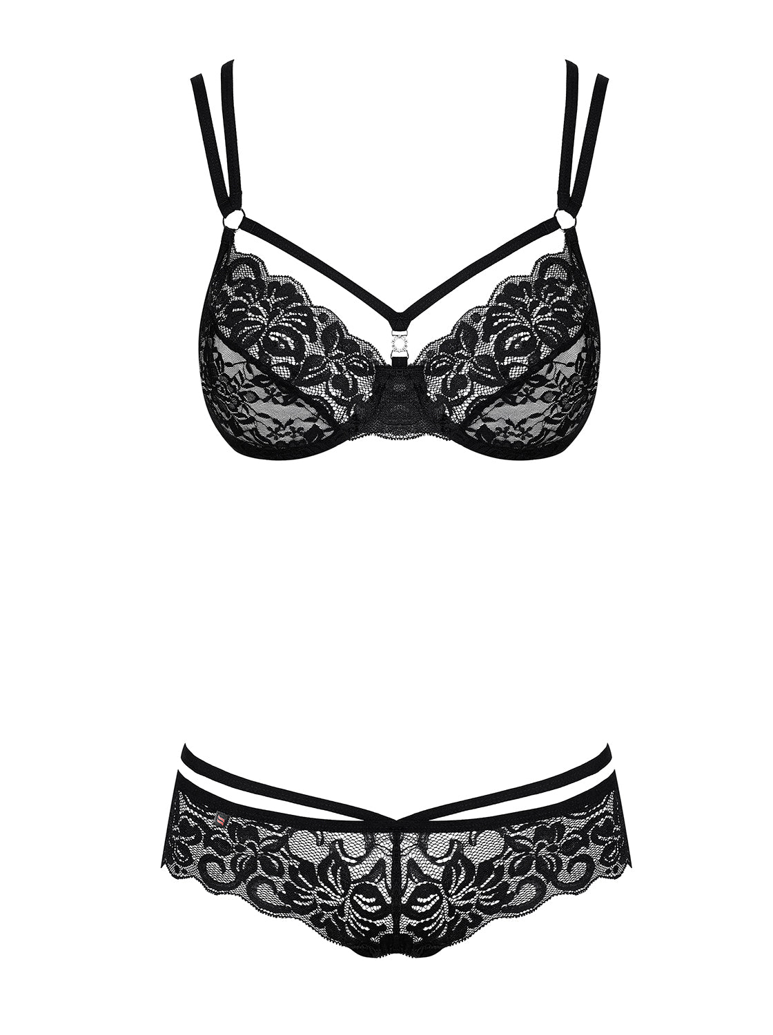 Sensual bra set made of black lace with beautiful rose pattern