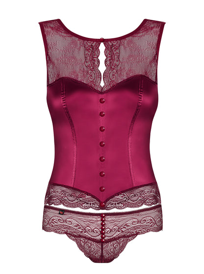 Elegant richly decorated corset with lace neckline