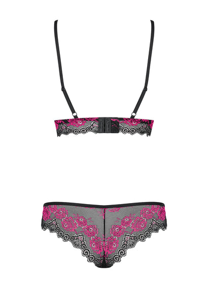 Tulia a black and pink set with floral lace a beautiful bra with soft cups a panty with ComfyCut cut