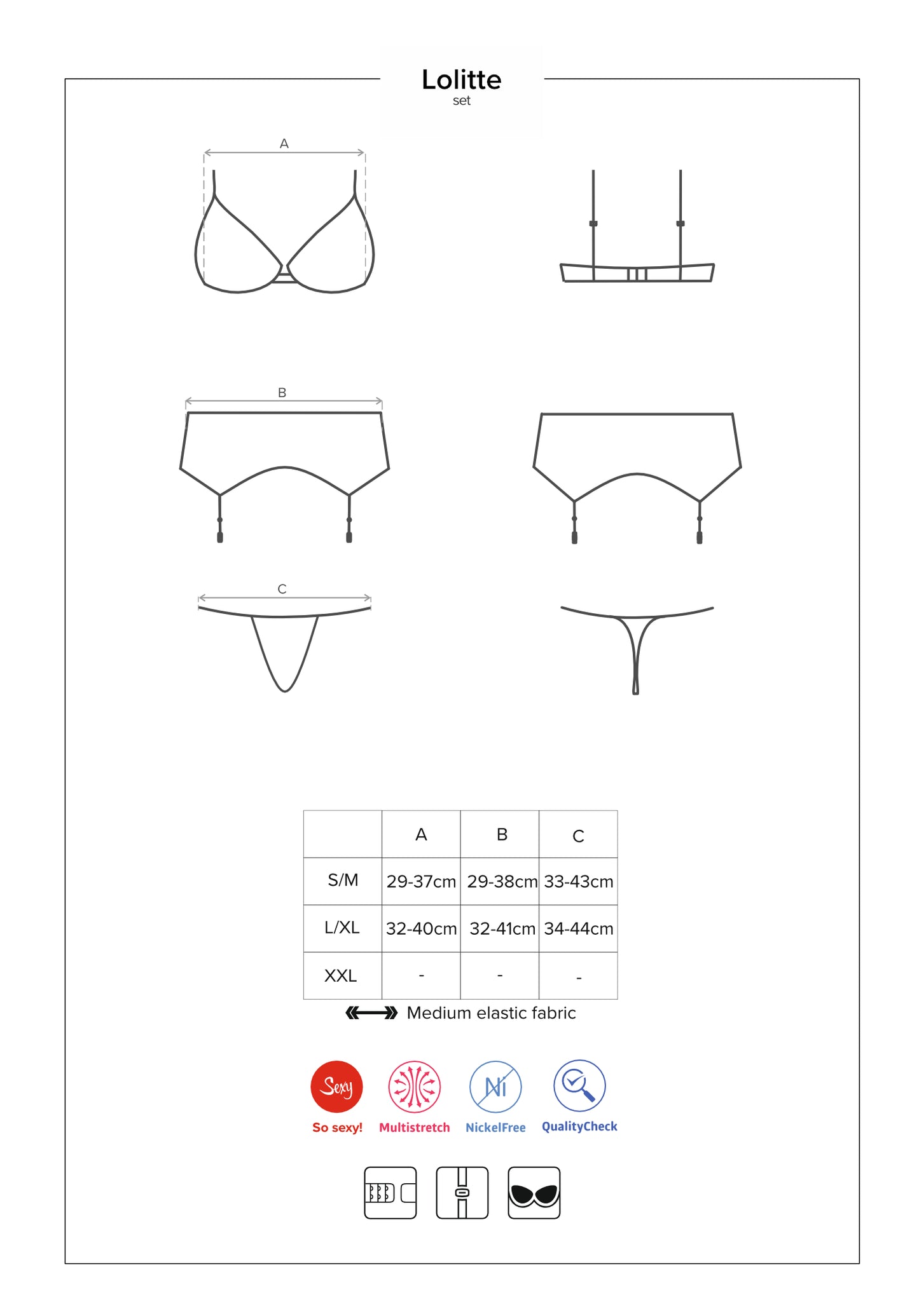 Lolitte three-piece set consisting of bra, garter belt and thong