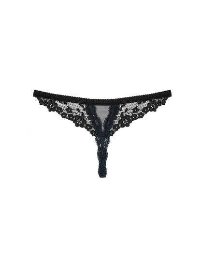 Seductive ouvert thong with floral lace and open crotch