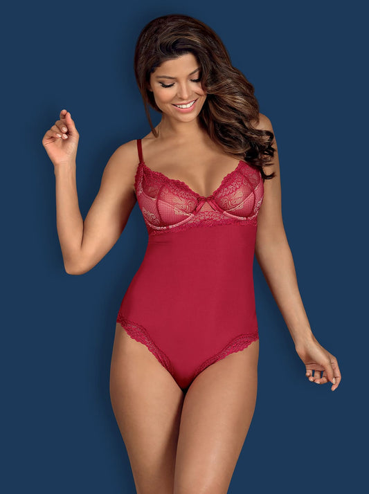 Wine red bodysuit with back cutout and padded underwire cups