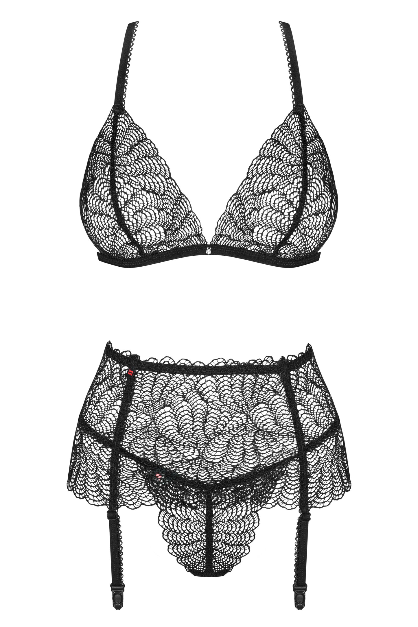 Chiccanta Elegant lingerie set consisting of a lace bra, garter belt and a matching thong