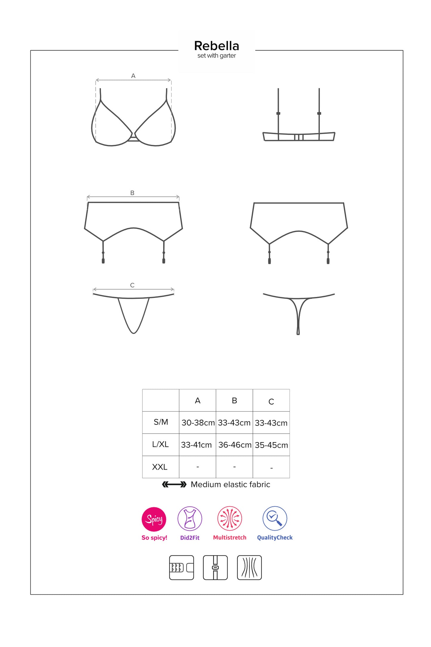 Redella Seductive lingerie set consisting of a bra, garter belt and thong