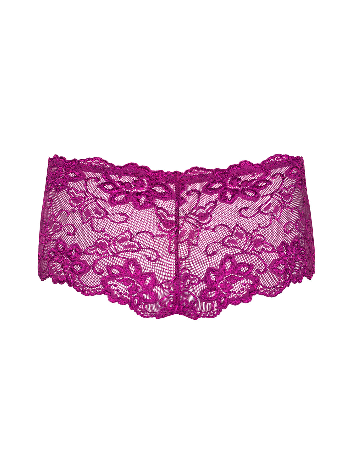 Idillia a seductive purple shorties made of elastic lace with floral motif