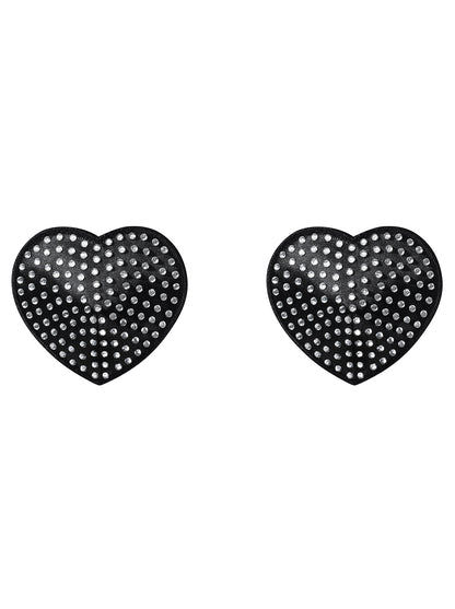 Heart-shaped nipple covers with rhinestones