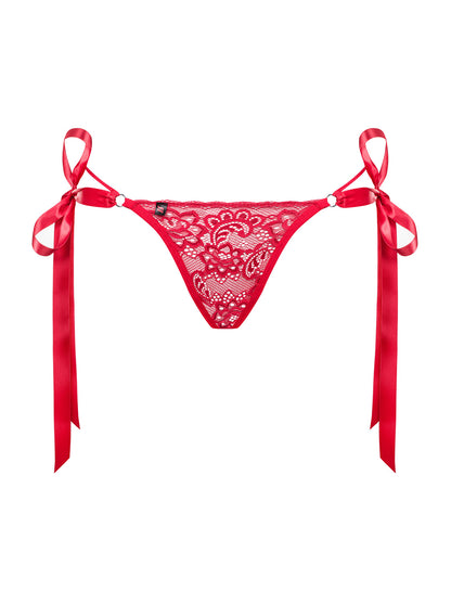 Lovlea a playful red thong with soft, semi-transparent lace