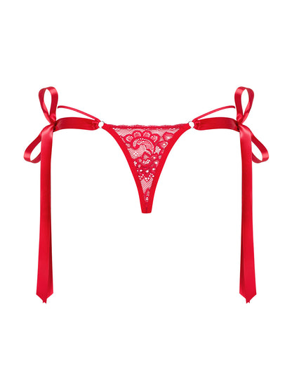 Lovlea a playful red thong with soft, semi-transparent lace