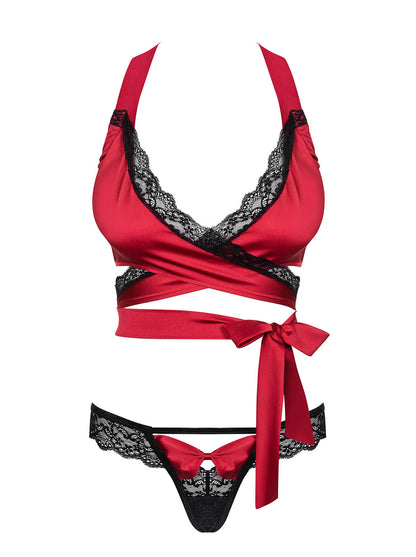 Sensuelia a beautiful set made of silky soft material in red with elegant black lace