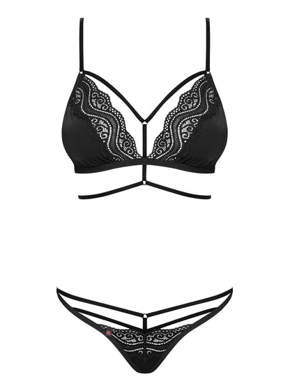 Diyosa a charming lingerie set consisting of a bra with elastic straps on the cleavage and belly and a matching lace thong