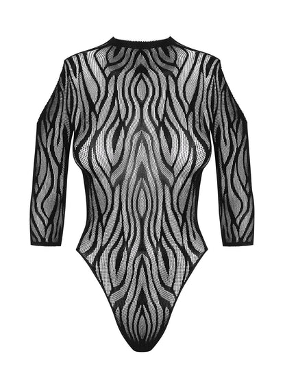Elegant bodysuit with unique zebra pattern and long sleeves