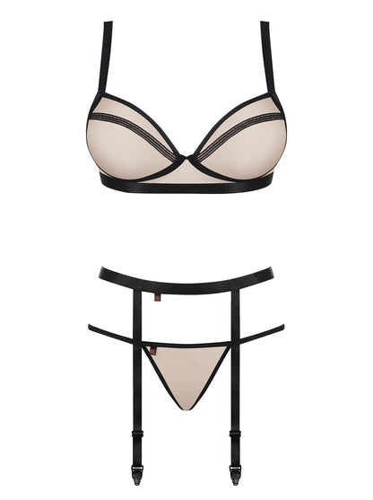 Nudelia a charming set made of transparent and gold shimmering material in skin color with black stripe design