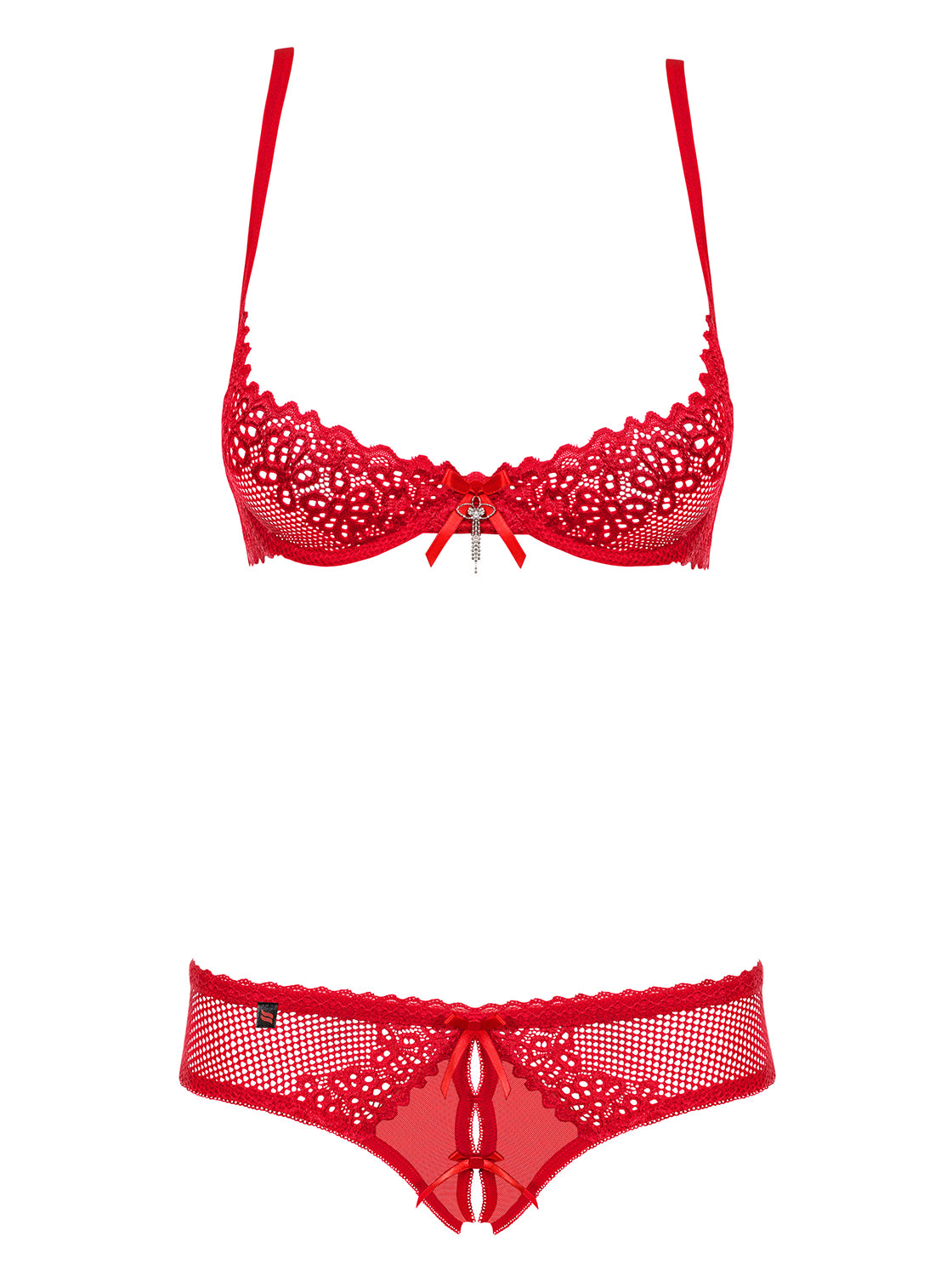 Alabastra red semi-open underwire bra set with ouvert thong