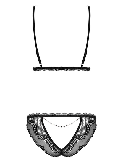Millagro a charming, black bra and thong made of fine mesh material with seductive cutouts