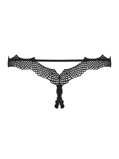 Open thong made of soft and elastic material with adorable spider web design and open crotch