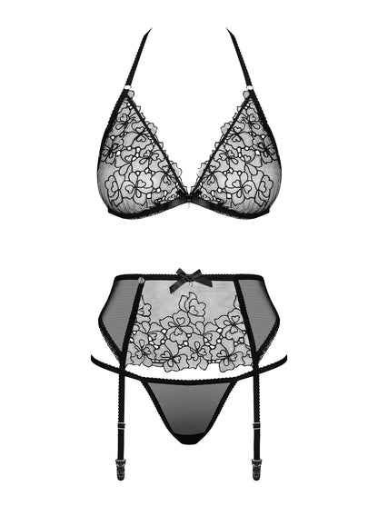 Uniquella Feminine lingerie set made of transparent mesh with floral decorations