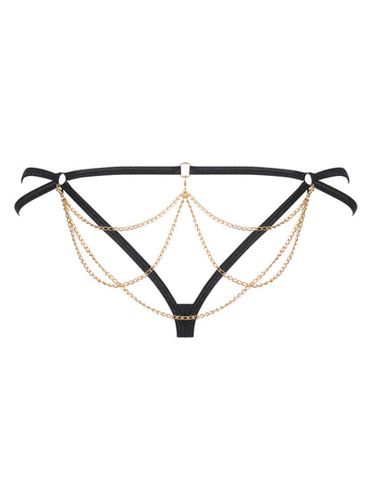 Pantheria Seductive mesh thong with leopard print and removable chain on the bottom