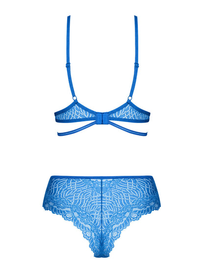 Bluellia blue set of bra with multi-level closure and high-cut panties with a shiny jewel detail on the front