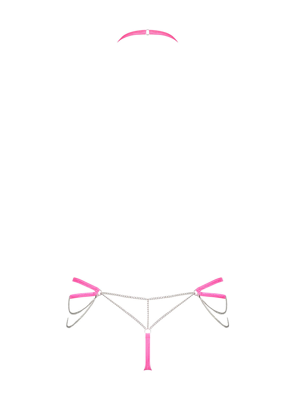 Chainty Set String with double straps in neon pink, which is connected with removable chains to an elastic, adjustable halter neck