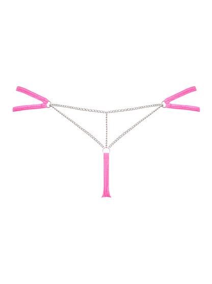 Chainty a unique thong with double straps in neon pink with sexy chains over the bottom