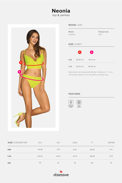 Neonia a seductive top in neon yellow with matching panties in a classic cut