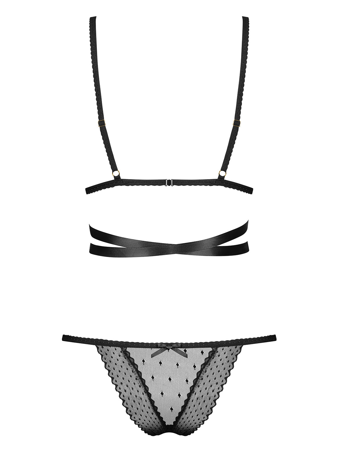 Bowessa Fantastic set made of transparent material in black with subtle dots and a satin lacing at the waist